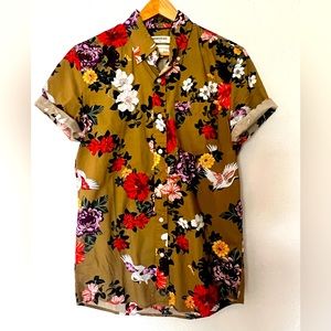Goodthreads, mens xsmall, brown floral poplin short sleeve woven.